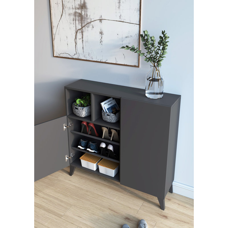 12 Pair Shoe Storage Cabinet, Jet Black