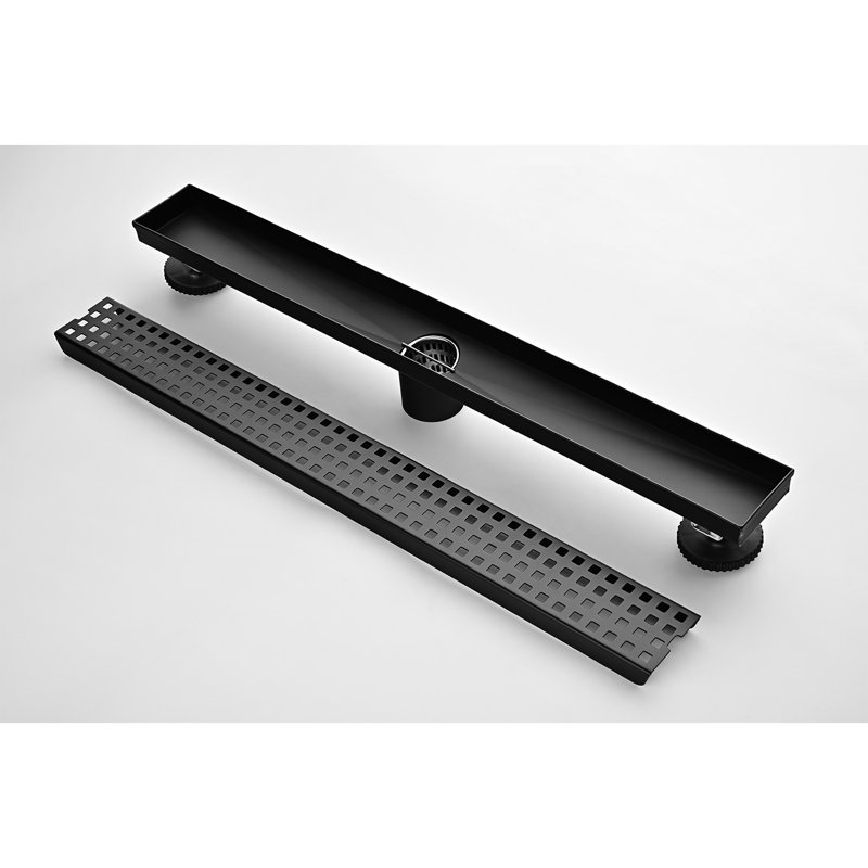 24 Inch Linear Shower Drain - With Hair Strainer & Leveling Feet, Stainless Steel Grid Design