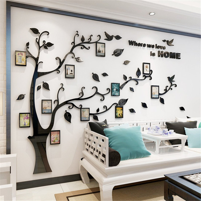 XXL Black Acrylic 3D Family Tree Wall Decal with Photo Frames