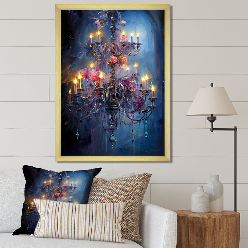 Chandelier Whirling Dusk II - Glam Canvas Art Print, H 20 po x l 12 po x P 1 po, Encadrement doré
