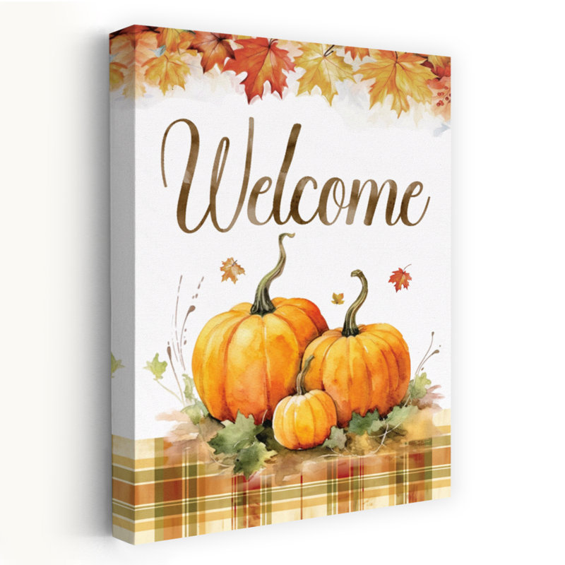 Welcome Fall - Art contemporain d'automne citrouilles décoratives, H 36 po x l 24 po