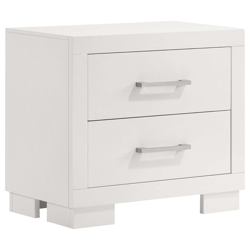 2-Drawer Rectangular Nightstand with Bar Handle Pulls