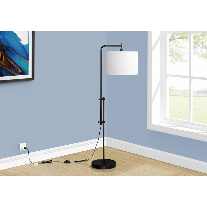 Lighting, H 63 po, lampe sur pied, métal noir, abat-jour ivoire / crème, contemporain, Noir