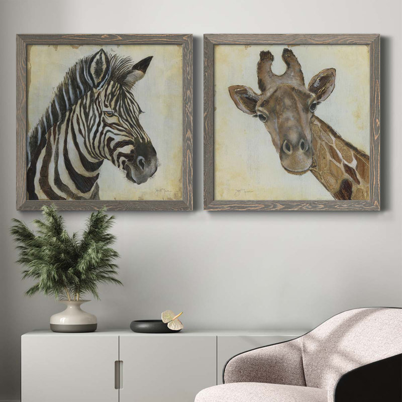 Motif zébré - ensemble de 2 peintures sur toile encadrées, H 31,5 po x l 63 po x P 1,5 po, Encadré gris