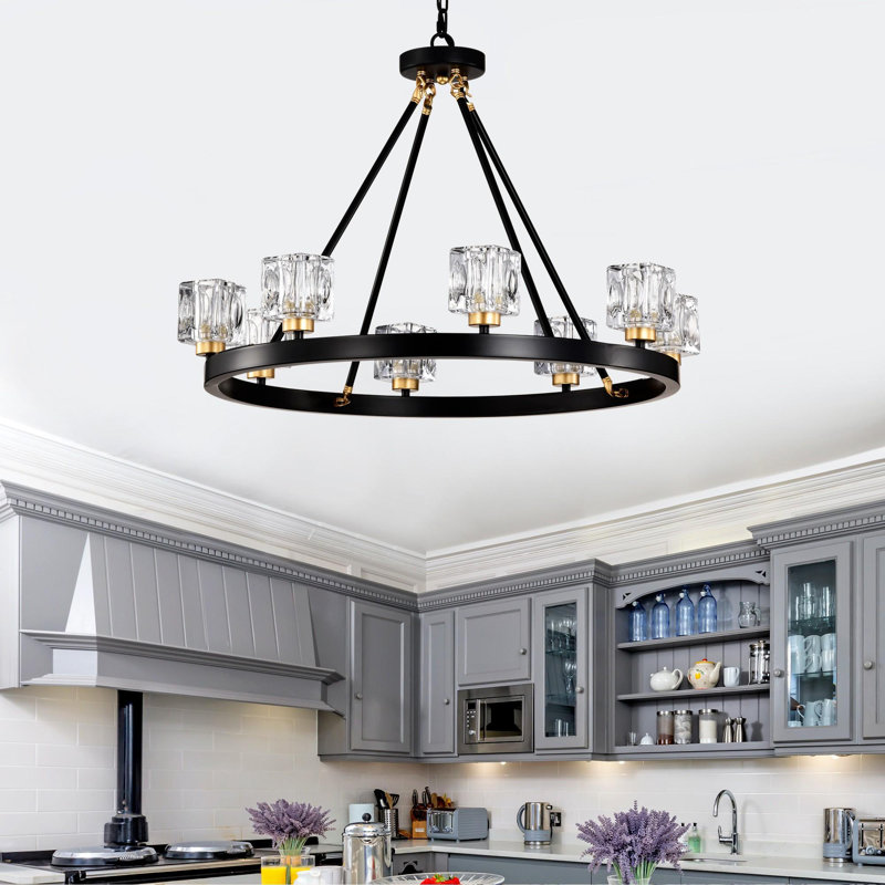 Petit lustre rond en cristal de style campagnard et luminaire rustique à hauteur réglable