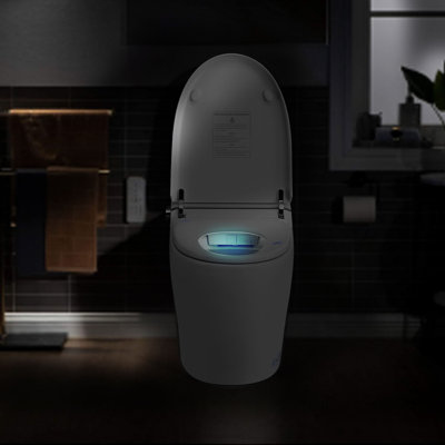 Toilette intelligente avec siège de bidet, siège chauffant, couvercle ouvert avec capteur de pied, télécommande, veilleuse et chasse d'eau automatique