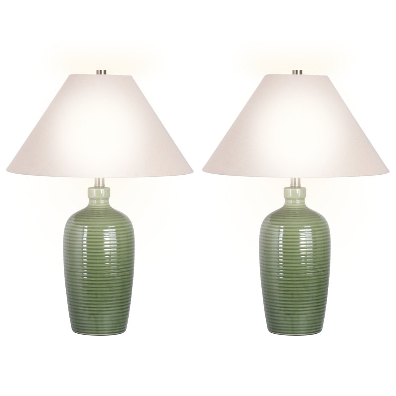 Lampe de table en céramique Verdant Elegance - vert sauge - ensemble de 2