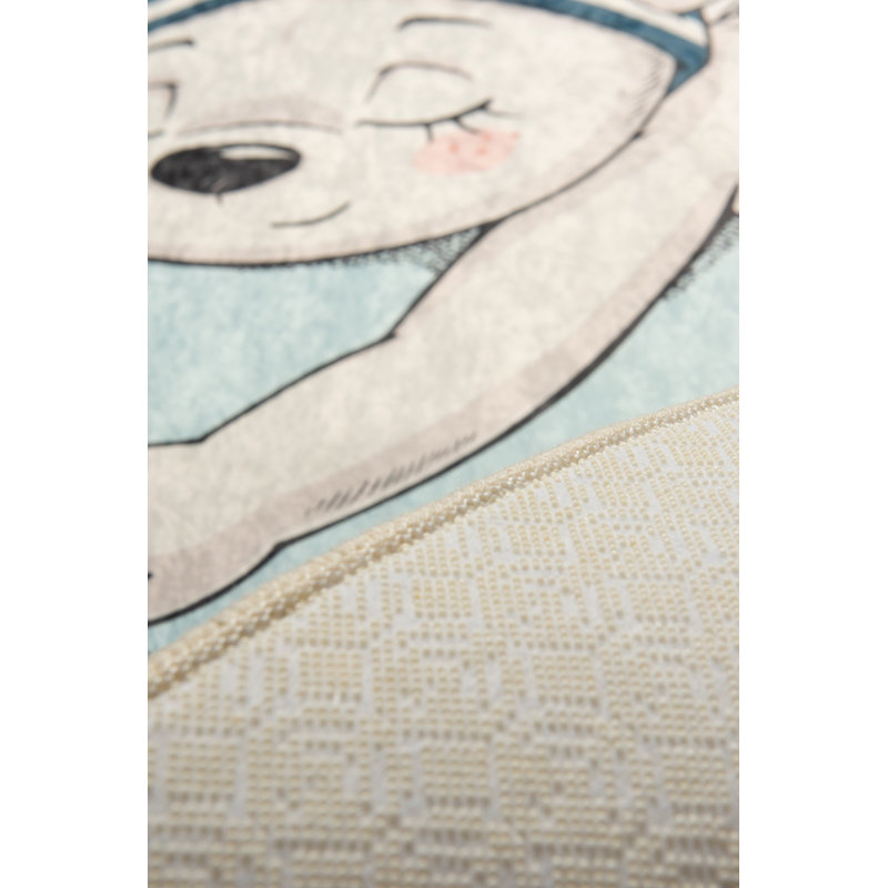 Tapis rectangulaire gris / bleu en velours tissé à la machine Kerttu, Rectangle 4 pi 7 po x 6 pi 3 po