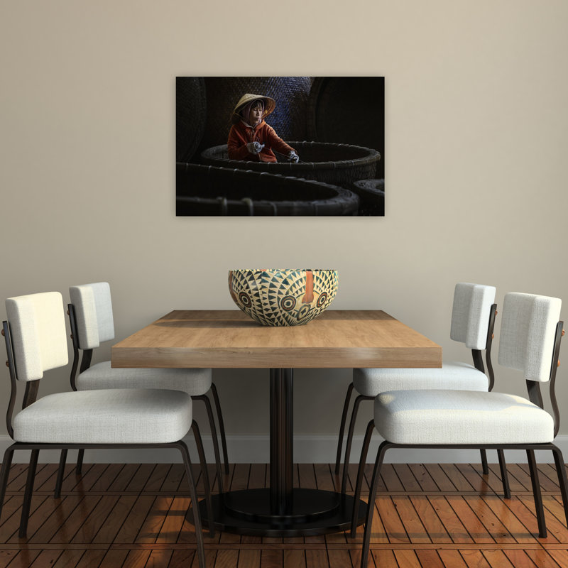 Art mural vietnamien traditionnel tissé serein, 24" H x 36" W