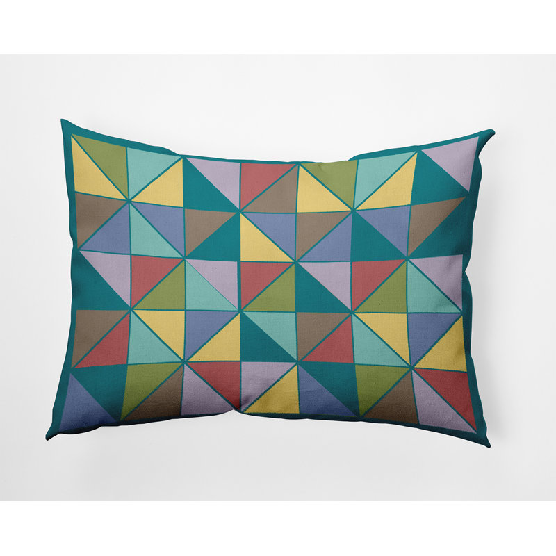 Outdoor Reversible Throw Pillow, Blue/Purple/Green Geometric