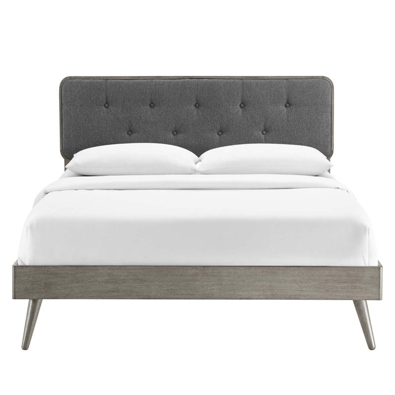 Lit plateforme en bois Bridgette avec pieds évasés, Gris/gris anthracite, Grand