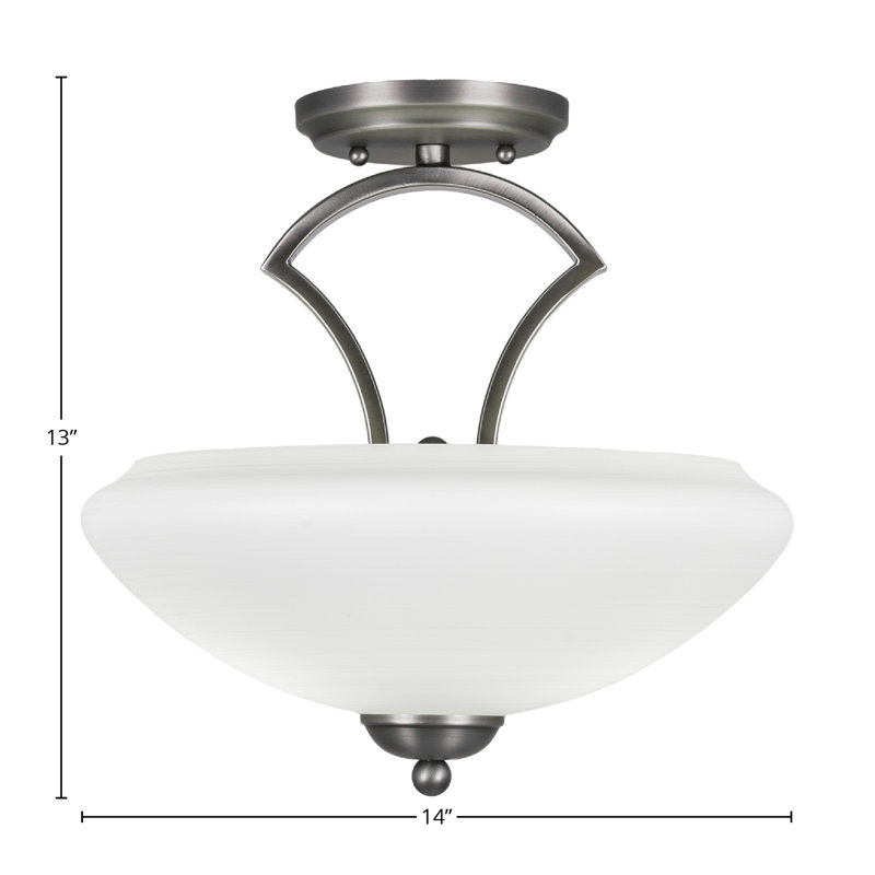 Zilo Semi-Flush 2-Bulbs Shown In Dark Granite Finish With 14" Zilo Cayenne Linen Glass, White, Graphite