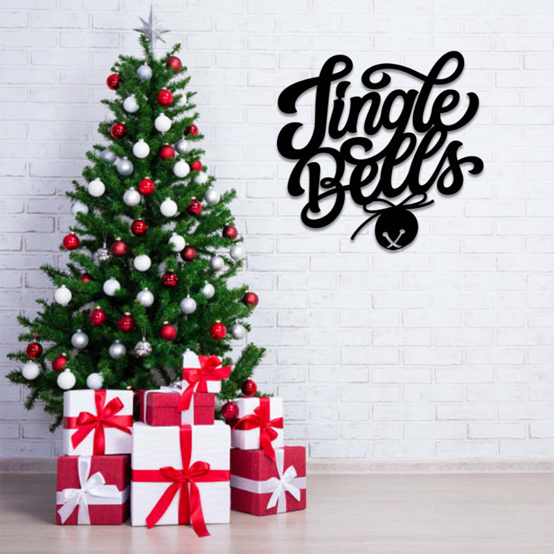 Art mural en métal Jingle Bells, Noir, H 16 po x l 16 po x P 0,12 po