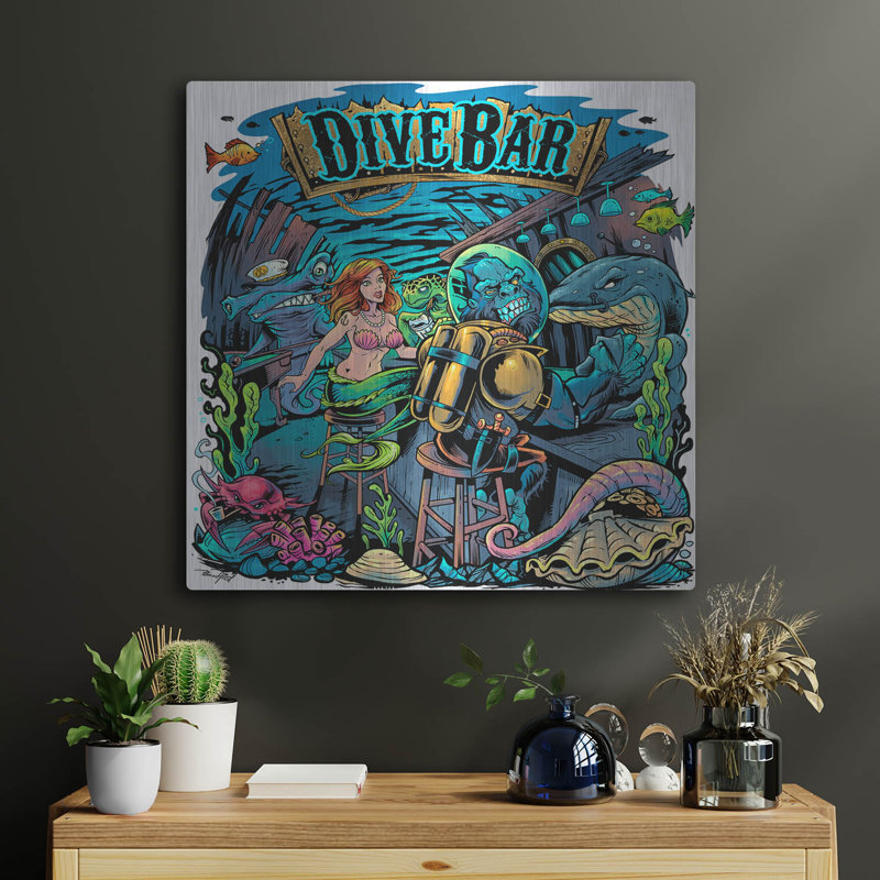 Art mural en métal Breakwater Bay «Dive Bar» par Flyland Designs, H 24 po x l 24 po