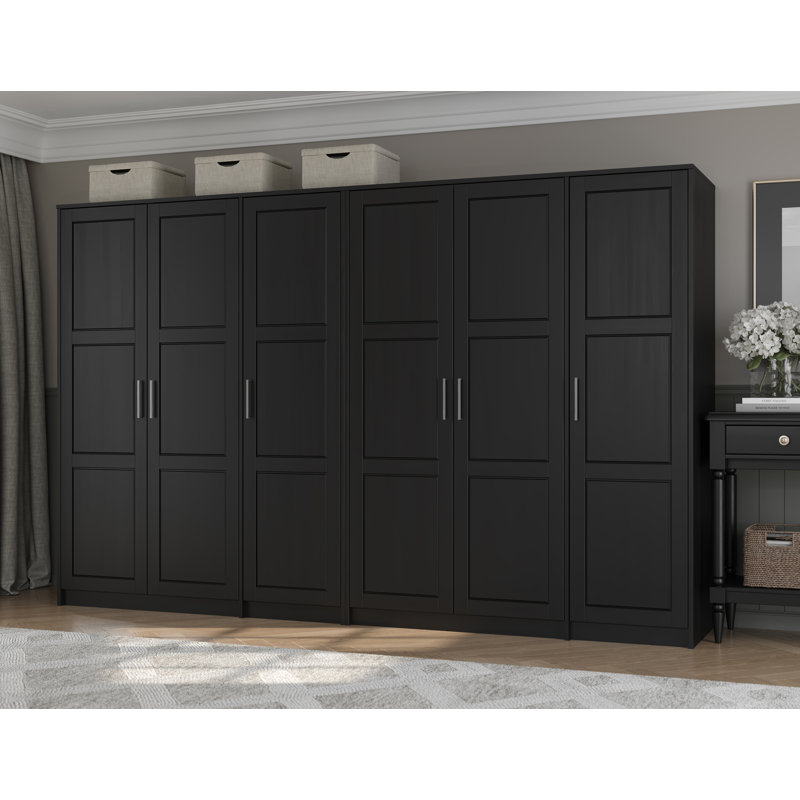 Armoire penderie 100% bois massif 6 portes, Noir, noir, noir, noir