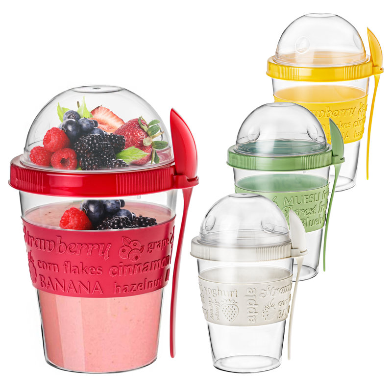 Crystalia Overnight Oats Containers with Lids, Overnight Oats Jars with Spoons, Oatmeal Container to Go with Topping for Cereal, Milk, Vegetable, Yogurt, and Fruit Salad Storage, (Medium 20 oz)