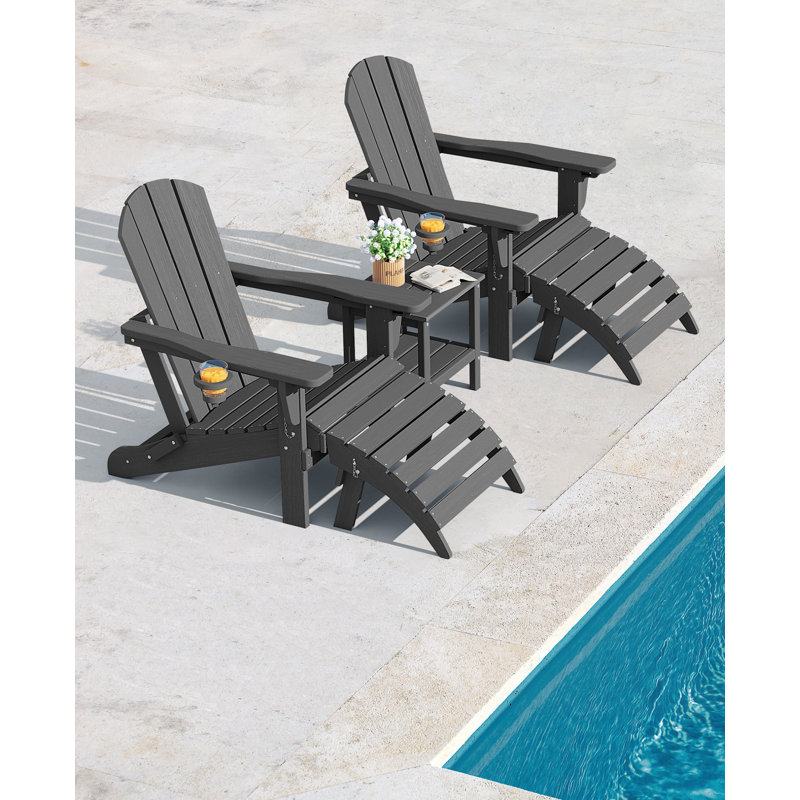 Ensemble de chaises Adirondack en plastique 5 pièces avec table d'appoint et repose-pieds Dalson, Gris