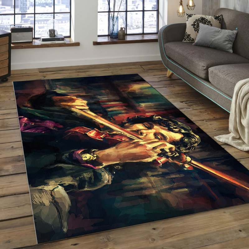 Abstract Artistic Printed Rug Made from Non-Woven Thin Material with Vibrant Hues and Intricate Detailing Ideal for Adding a Contemporary Touch to Any Room