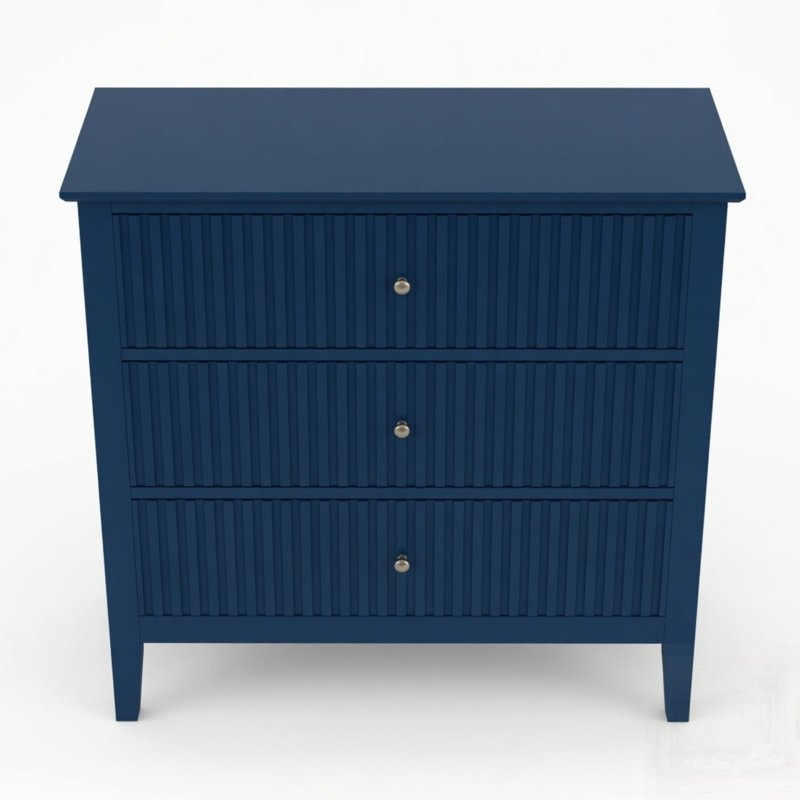 Table de chevet cannelée à 3 tiroirs, espace de rangement spacieux pour les chambres et les salons modernes, Blue