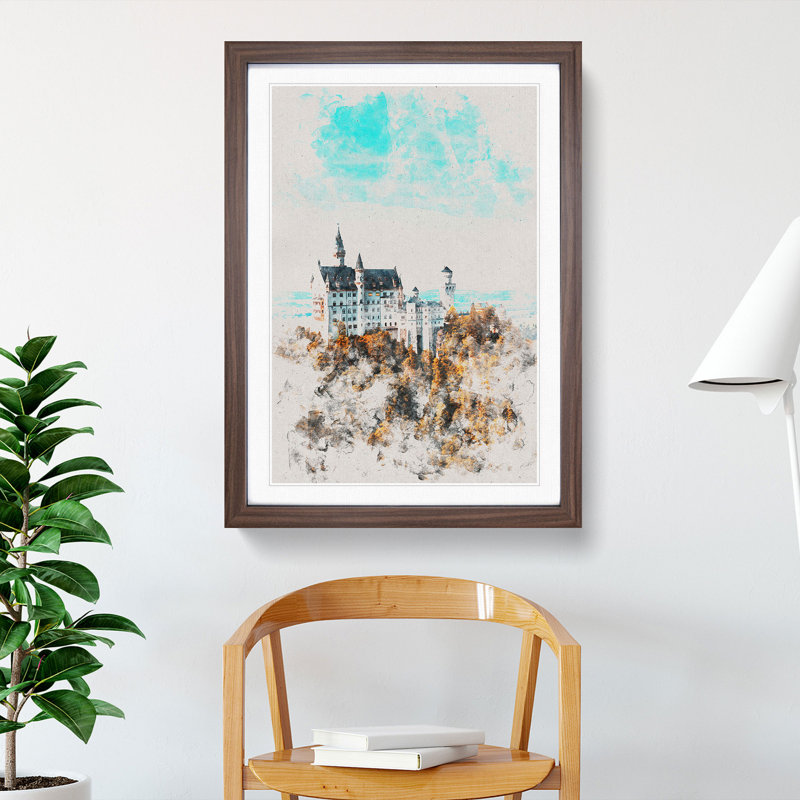 The Neuschwanstein Castle in Germany - Picture Frame Graphic Art, 65cm H x 48cm W x 2cm D, Walnut Framed