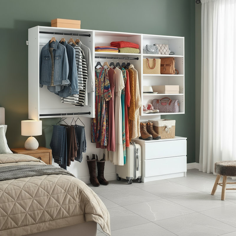 Système de rangement mural blanc pour garde-robe