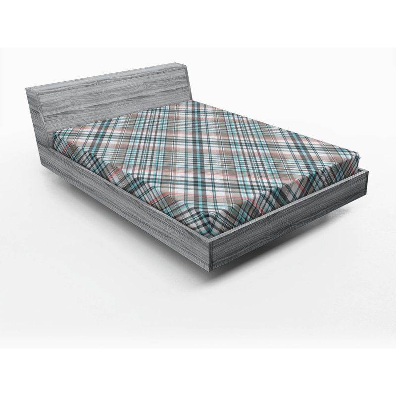 Microfiber Striped Fitted Sheet, Queen Fitted Sheet, Blue Plaid 2