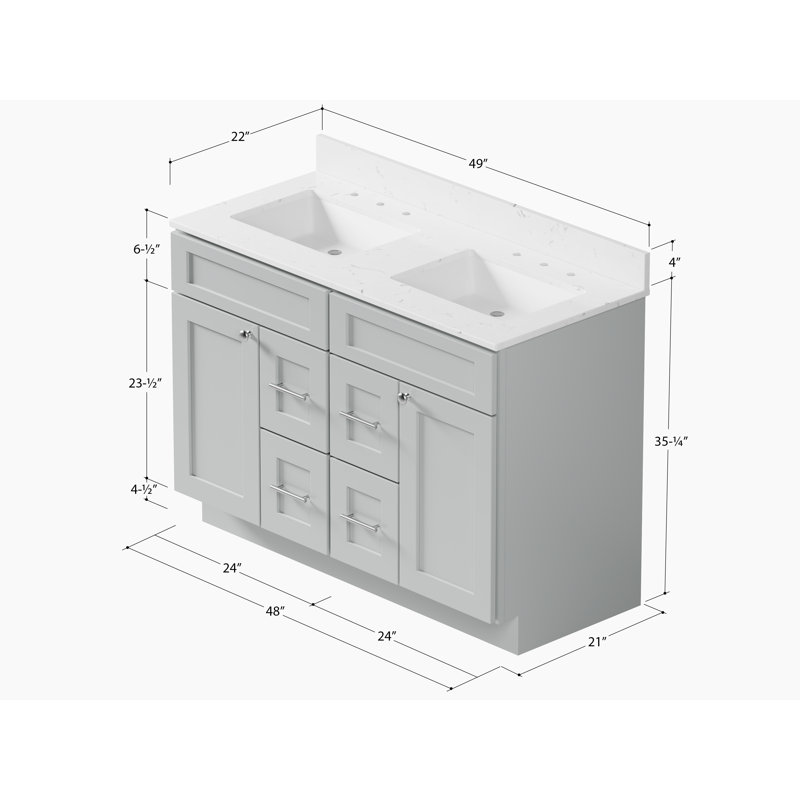 Tiroir de meuble-lavabo double 48 po Disar, Gris