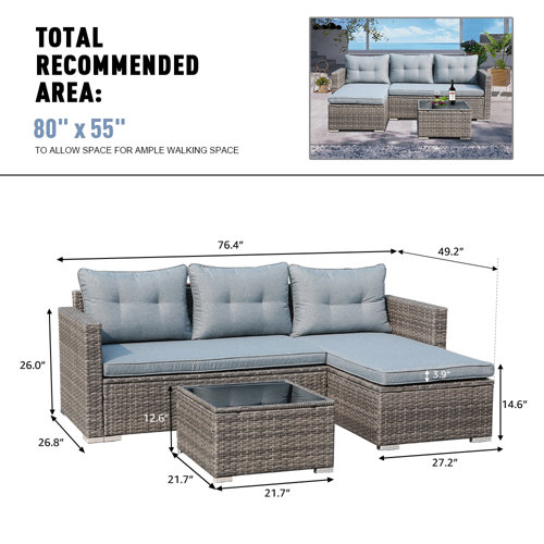 Ebern Designs Cromford 3 - Person Outdoor Seating Group with Cushions ...