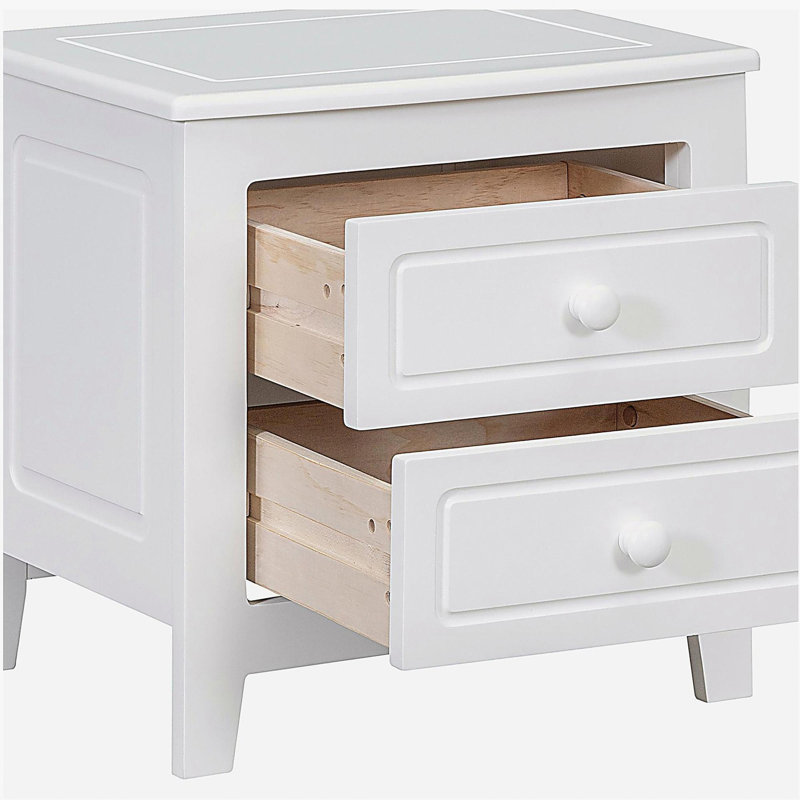 Table de chevet 2 tiroirs pour chambre à coucher, table de chevet rétro Mid-Century avec design classique, blanc, Blanc