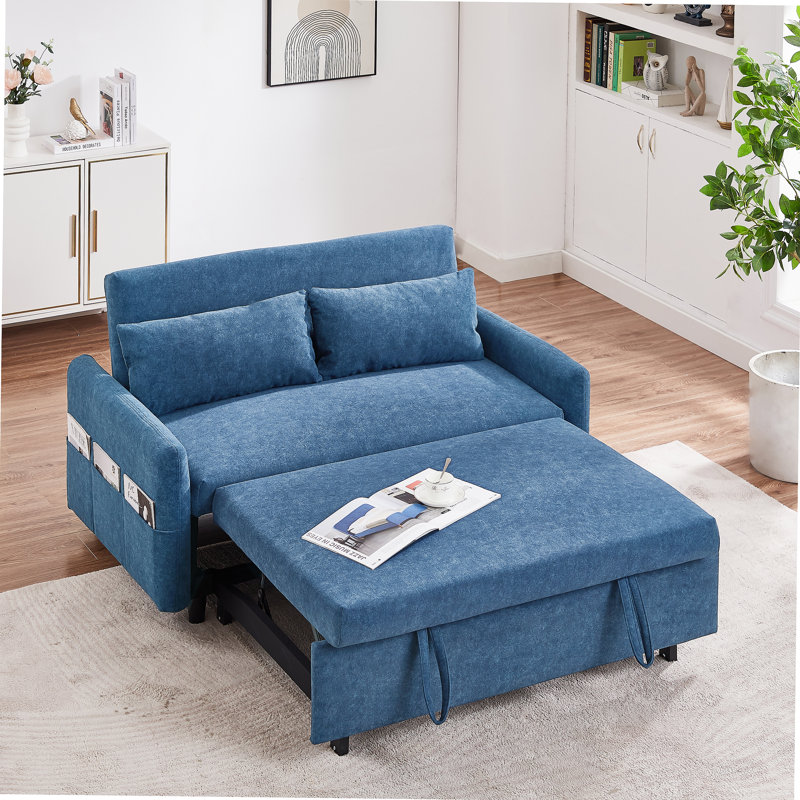 Canapé-lit escamotable avec dossier ajustable, poches de rangement, Blue Fabric