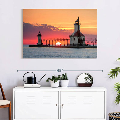 Alvord Sunset Between Michigan Lighthouses
