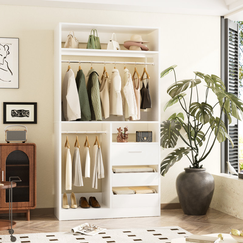Système d'organisation 36 po avec 3 tiroirs et 2 tringles, rangement pour chaussures, Blanc