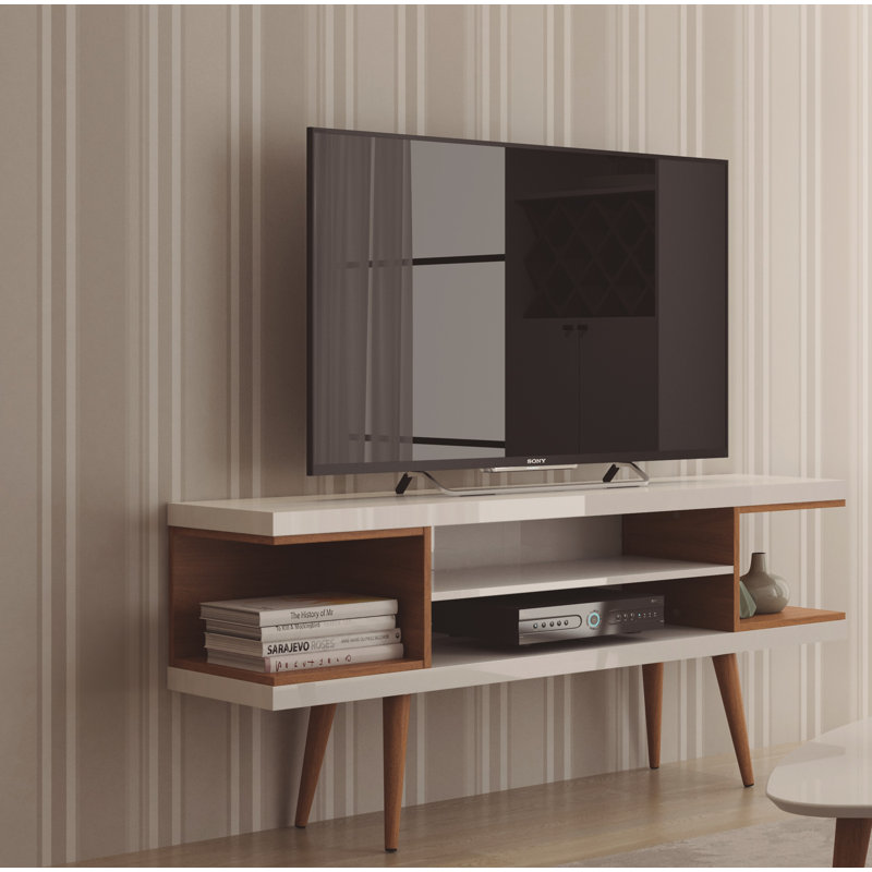 Meuble télé contemporain à 4 tablettes pour téléviseur de 50 po ou moins Utopia, Blanc lustré / crème d'érable