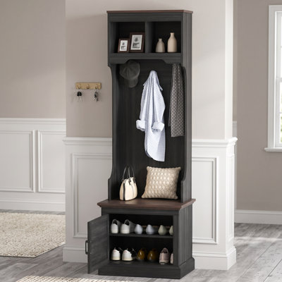 Modern Hall Tree with Bench and Shoe Storage, Entryway Furniture with 5 Hooks