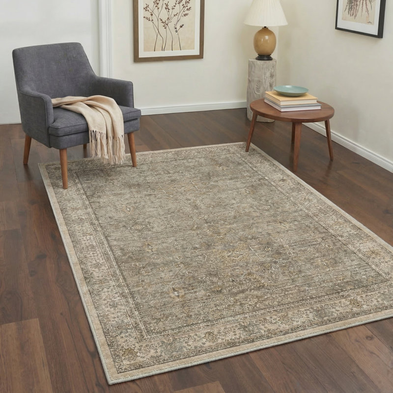 Tapis d'intérieur brun délavé à la machine avec envers antidérapant Roehit, Rond 5 pi