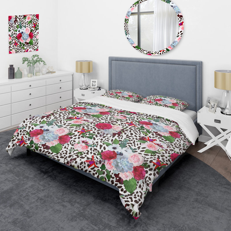 Floral Animal Design - Ensemble de housse de couette animaux - Microfibre de polyester