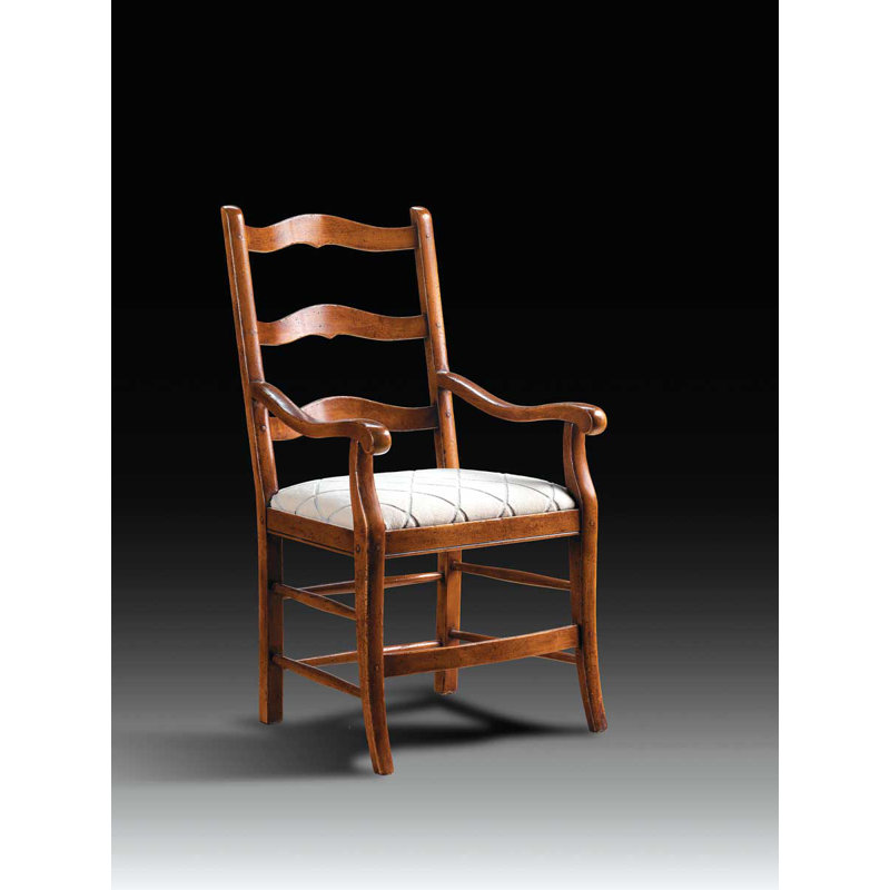 Chaise rembourrée avec accoudoirs à dossier échelle en brun