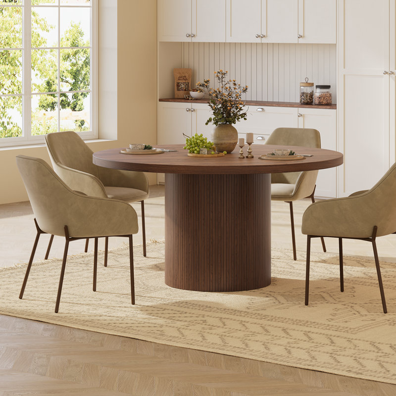 Table de salle à manger 47,2 "ronde, table de cuisine avec base en bois pour salon de cuisine, Noyer