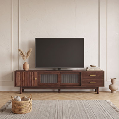Meuble télé en bois avec 2 tiroirs, garde-robe et portes