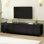 Meuble télé avec portes arquées et 2 tiroirs pour téléviseur de 75 po ou moins, console multimédia minimaliste avec dispositif de rebond, centre de divertissement avec 5 pieds ronds en fer