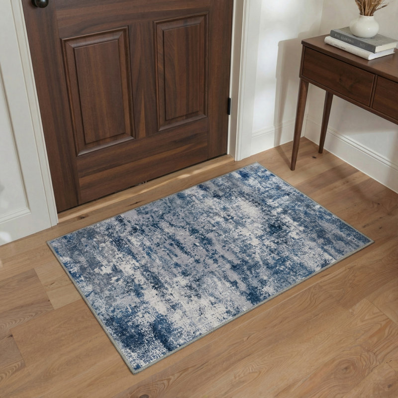 Tapis bleu / blanc Comeau Aura, Rond 5 pi