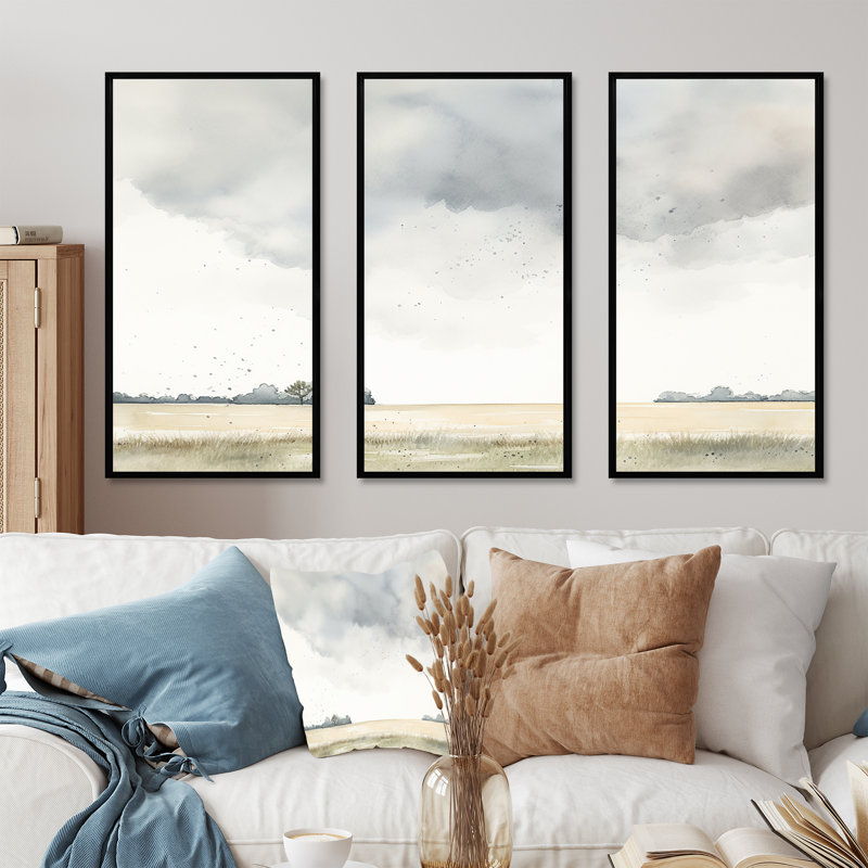 Ensemble de salon d'art mural beige, Cadre flottant noir, H 40 po x l 60 po x P 1 po