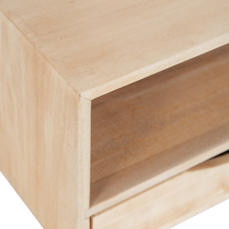 Adeana Poplar Solid Wood Floating Shelf with Drawer, Natural