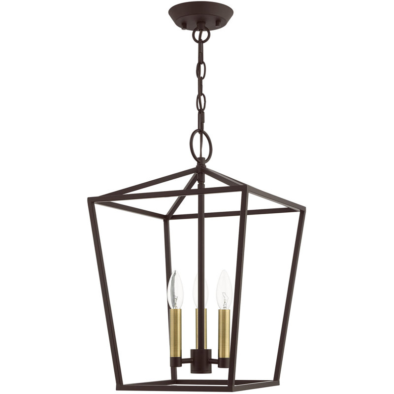 12.5 Sq. inch 3-Light Convertible Lantern Pendant with Metal Shade, Black/Bronze