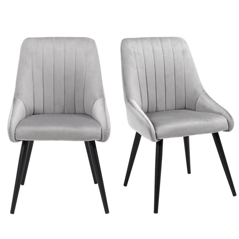 48cm H Tufted Velvet Upholstered Side Chair, Grey