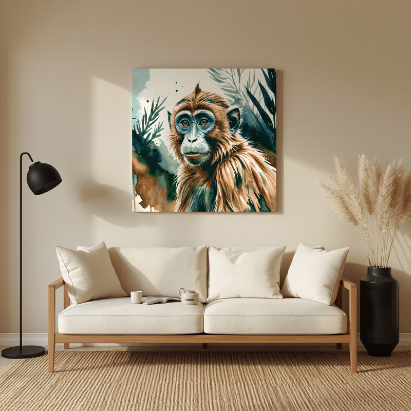 Faune, singe vervet, art mural en métal blanc, H 16 po x l 16 po