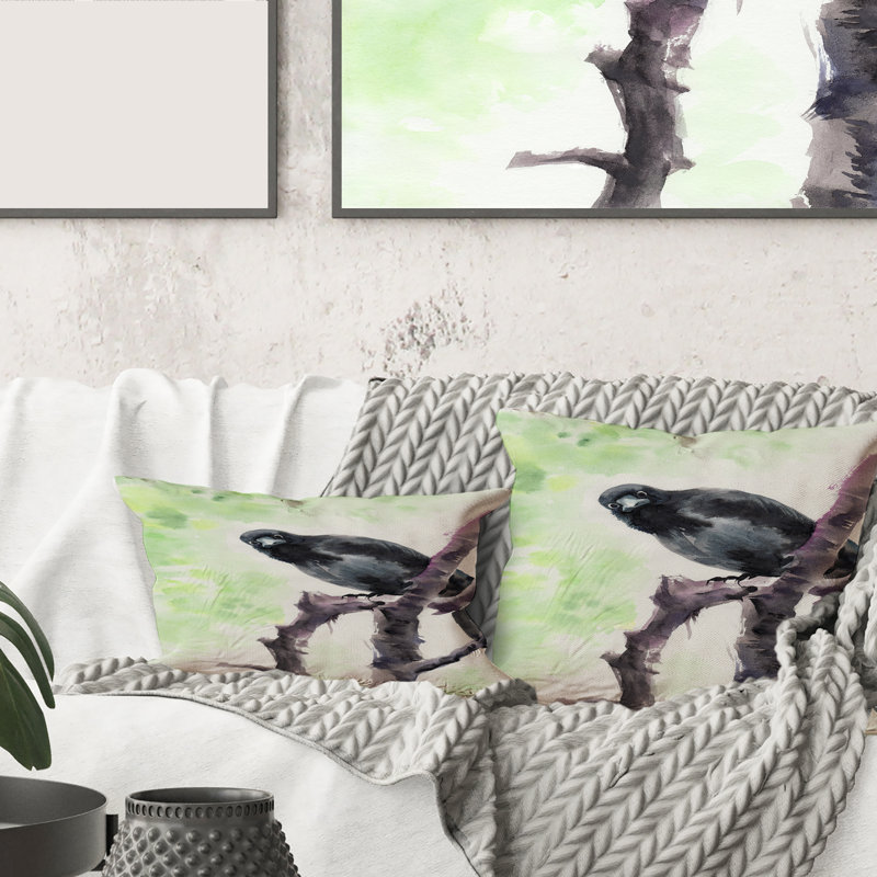 Curious Crow on a Branch Rectangular Pillow Cover & Insert