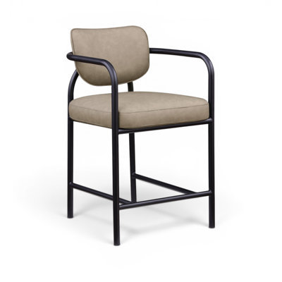 Tabouret de comptoir rembourré en cuir taupe Serava Serava