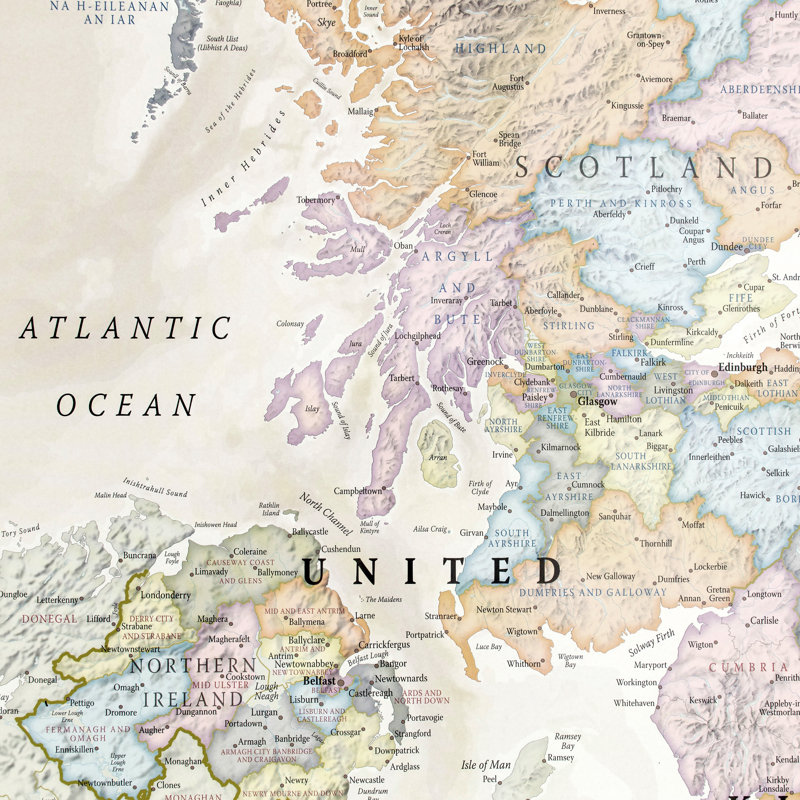 Medium UK Classic Wall Map - Wrapped Canvas Print, 121.9cm H x 81.3cm W x 5cm D