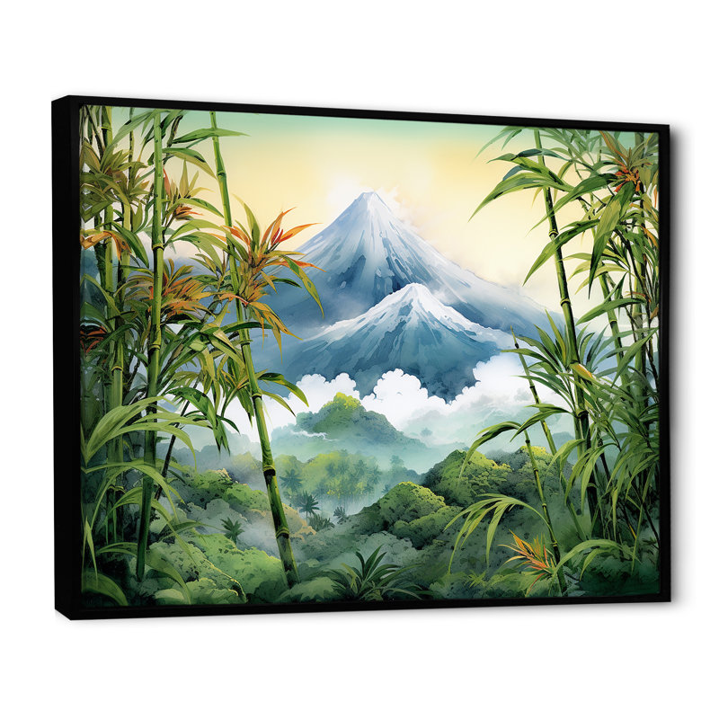 Bambou charme sur un volcan japonais - Bambou, art mural, salon_106573, H 30 po x l 40 po x P 1,5 po, Cadre flottant noir